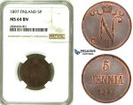 ZJ66, Finland (under Russia) Nicholas II, 5 Penniä 1897, NGC MS64BN