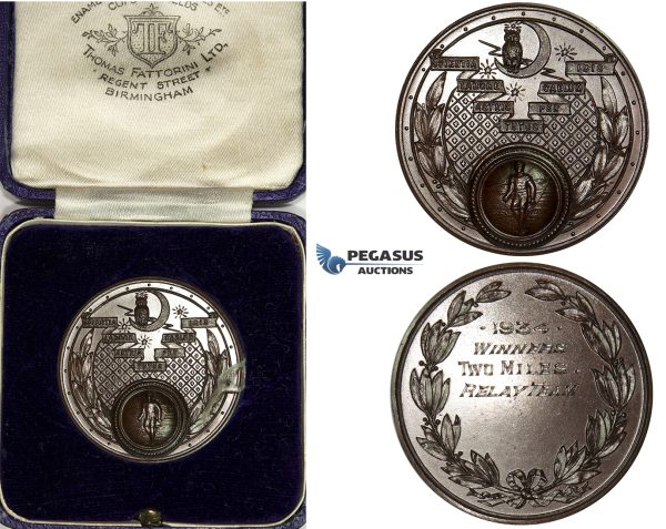 ZJ97, Great Britain, Bronze Sports Medal 1934 (Ø39mm, 27.10g) by T. Fattorini, Owl, Original Box, UNC