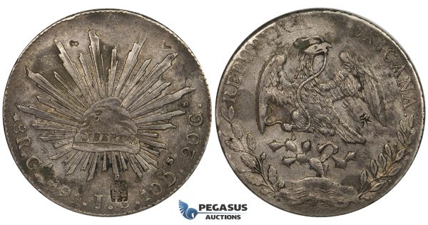 ZK06, Mexico, 8 Reales 1891 Ga JB, Guadalajara, Silver, Chopmarks & Counterstamp, VF