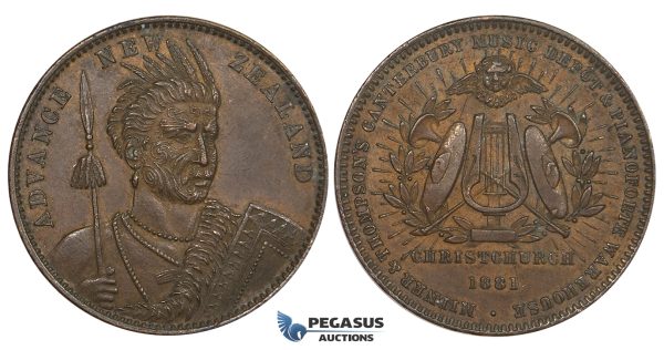 ZK07, New Zealand, Copper Token Penny 1881, Christchurch, Maori warrior