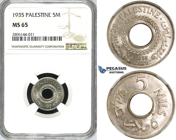 ZK08, Palestine, 5 Mils 1935, NGC MS65