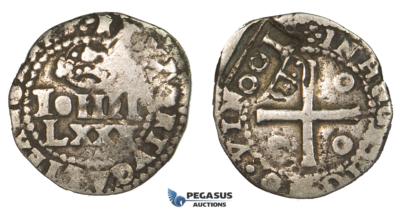 ZK13, Portuguese Brazil, Alfonso VI, 100 Reis ND (1663) Lisbon, Silver (3.83g) Counter mark on Portugal 80 Reis, Type IV, Rare!
