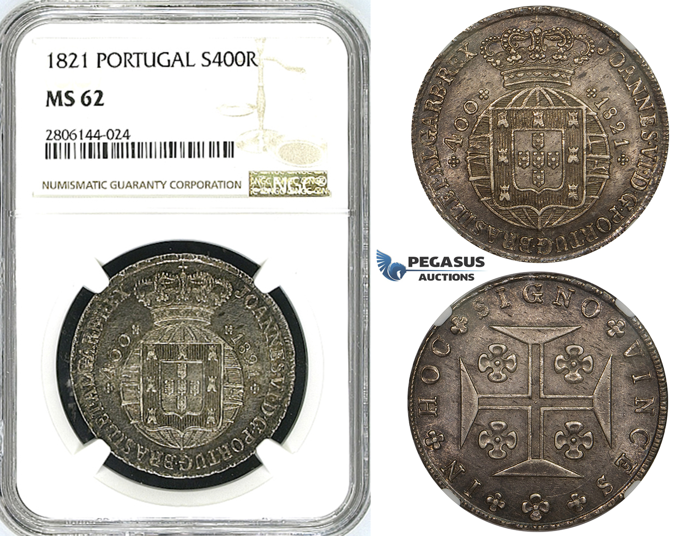 ZK15, Portugal, Joao VI, 400 Reis 1821, Lisbon, Silver, NGC MS62