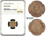 ZK52, Latvia, 1 Santims 1938, NGC MS62BN