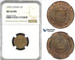 ZK53, Latvia, 1 Santimi 1937, NGC MS63BN