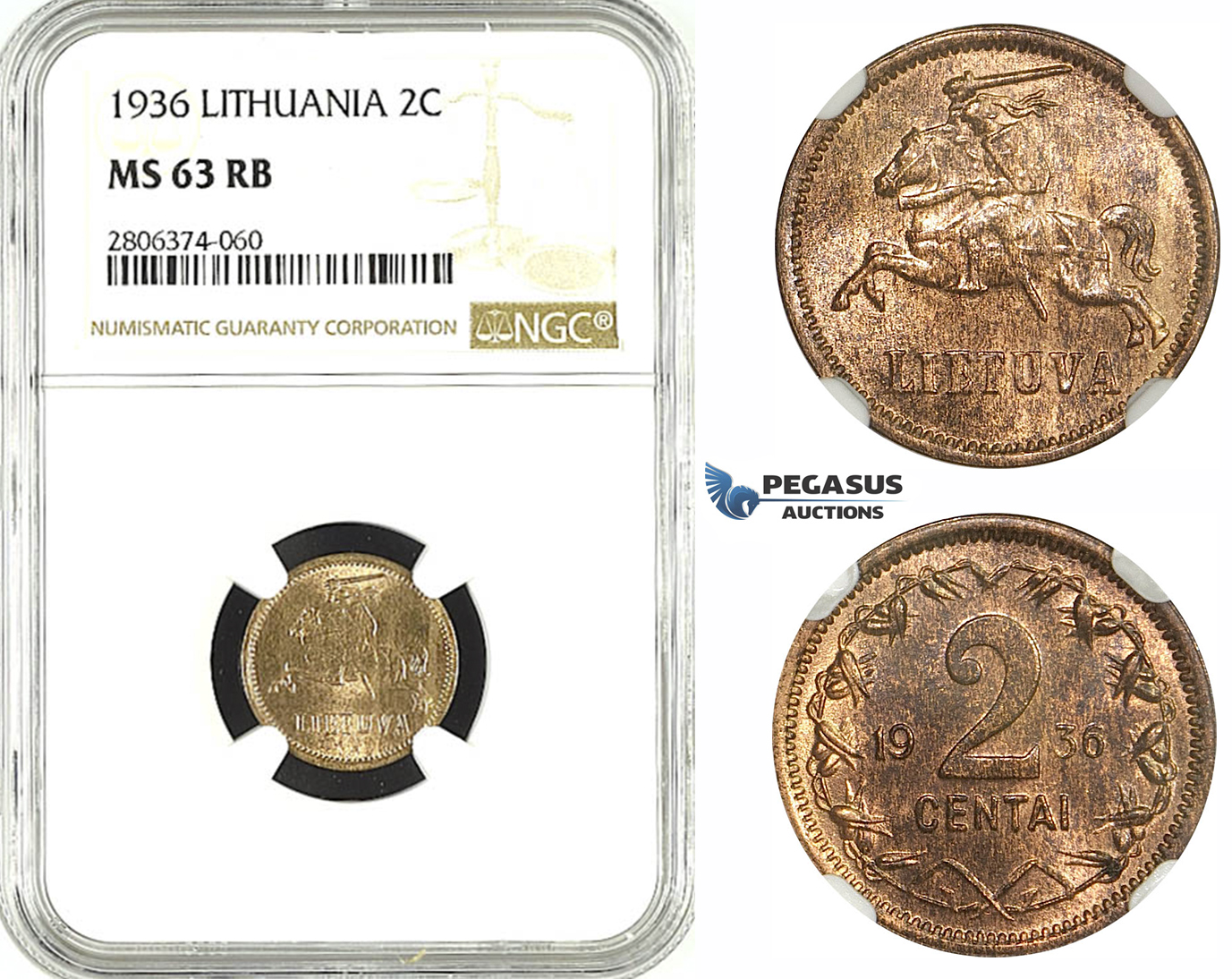 ZK54, Lithuania, 2 Centai 1936, NGC MS63RB