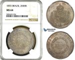 ZK99, Brazil, Pedro II, 2000 Reis 1855, Silver, NGC MS64