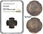 ZL01, Ceylon, Victoria, 1 Cent 1870, NGC MS64BN