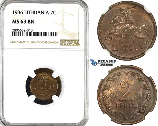 ZL19, Lithuania, 2 Centai 1936, NGC MS63BN
