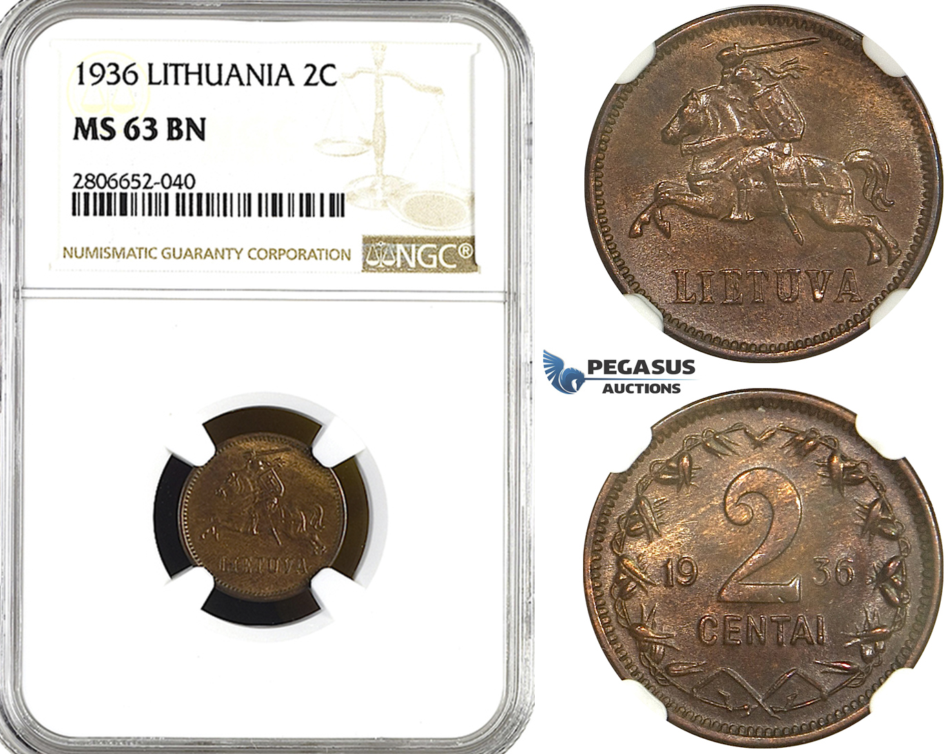 ZL19, Lithuania, 2 Centai 1936, NGC MS63BN