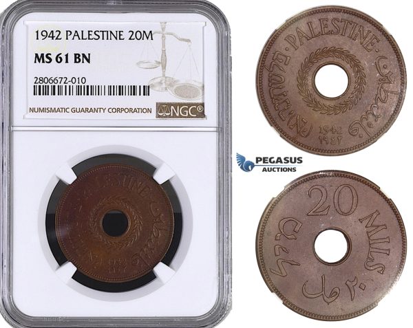 ZL21, Palestine, 20 Mils 1942, London, NGC MS61BN