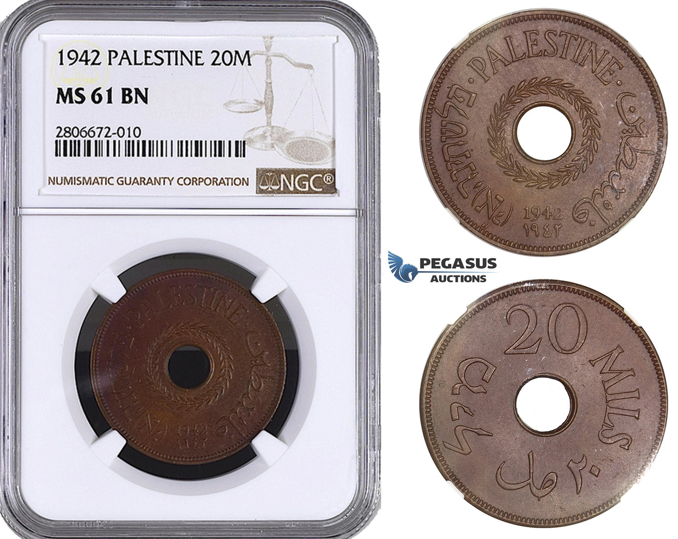ZL21, Palestine, 20 Mils 1942, London, NGC MS61BN