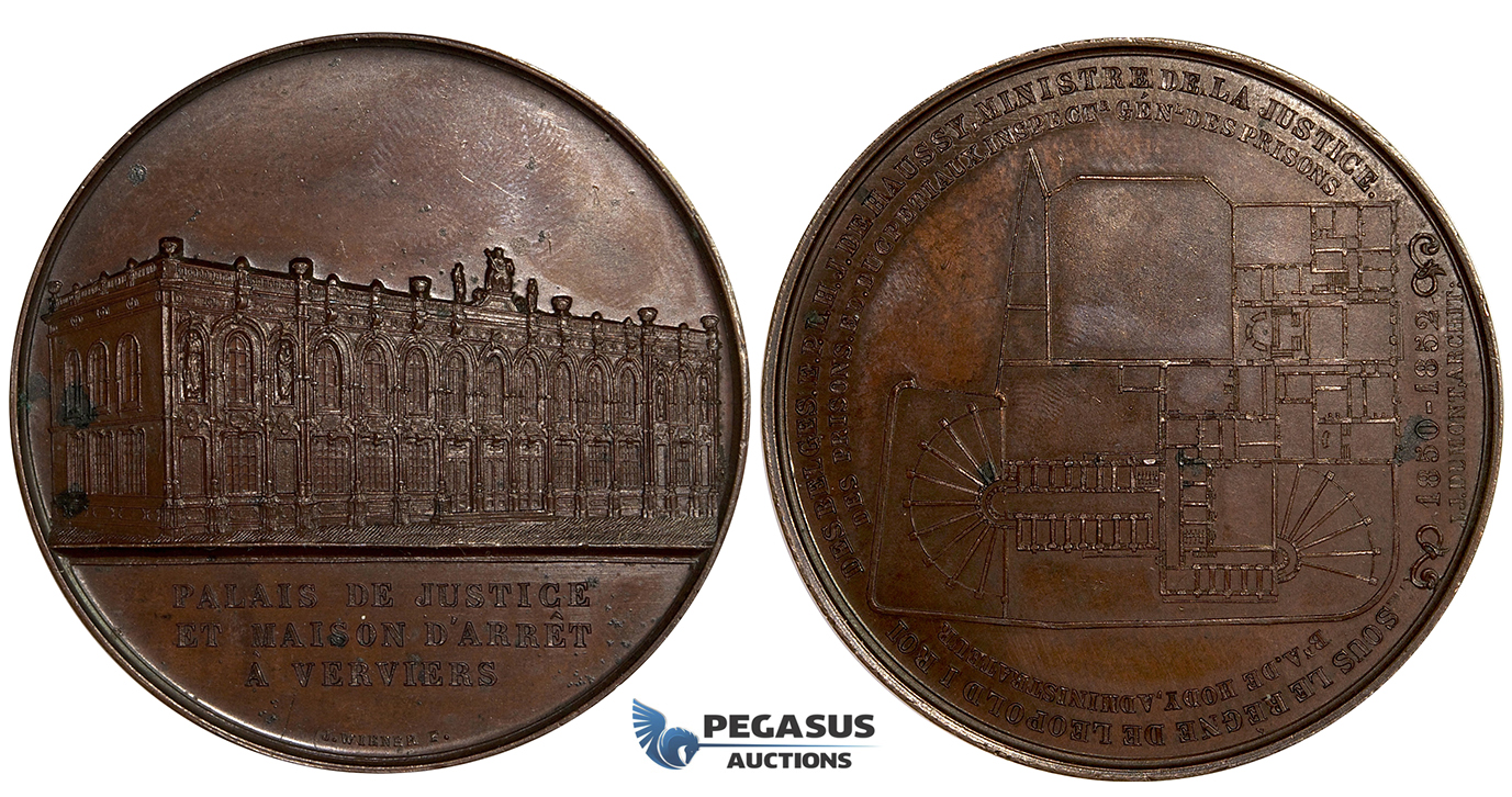ZL39, Belgium, Bronze Medal 1852 (Ø61mm, 54.2g) by Wiener, Verviers Palace of Justice