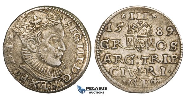 ZL85, Latvia, Riga, Sigismund III of Poland, 3 Groschen (Trojak) 1589, Riga, Silver (2.23g) Toned VF+