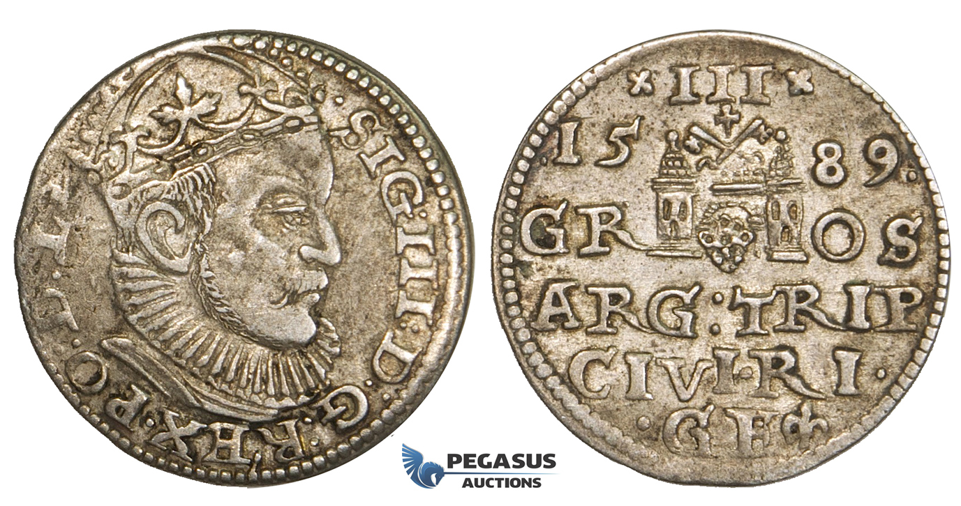 ZL85, Latvia, Riga, Sigismund III of Poland, 3 Groschen (Trojak) 1589, Riga, Silver (2.23g) Toned VF+