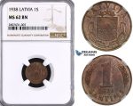 ZL87, Latvia, 1 Santims 1938, NGC MS62BN