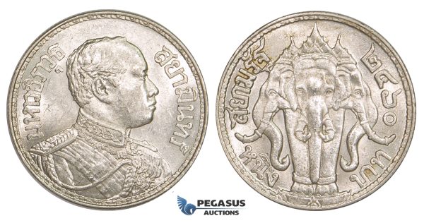 ZM12, Thailand, Rama VI, Baht BE2460 (1917) Silver, Lustrous UNC (Few tiny marks)