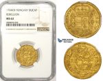 ZM129, Hungary, Francis II Rákóczi, Rebellion of the Malcontents, Ducat 1704 K-B, Kremnitz, Gold, NGC MS62, Pop 1/0, Finest!Very Rare!