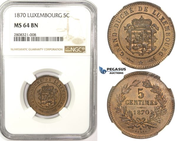 ZM132, Luxembourg, William III, 5 Centimes 1870, NGC MS64BN