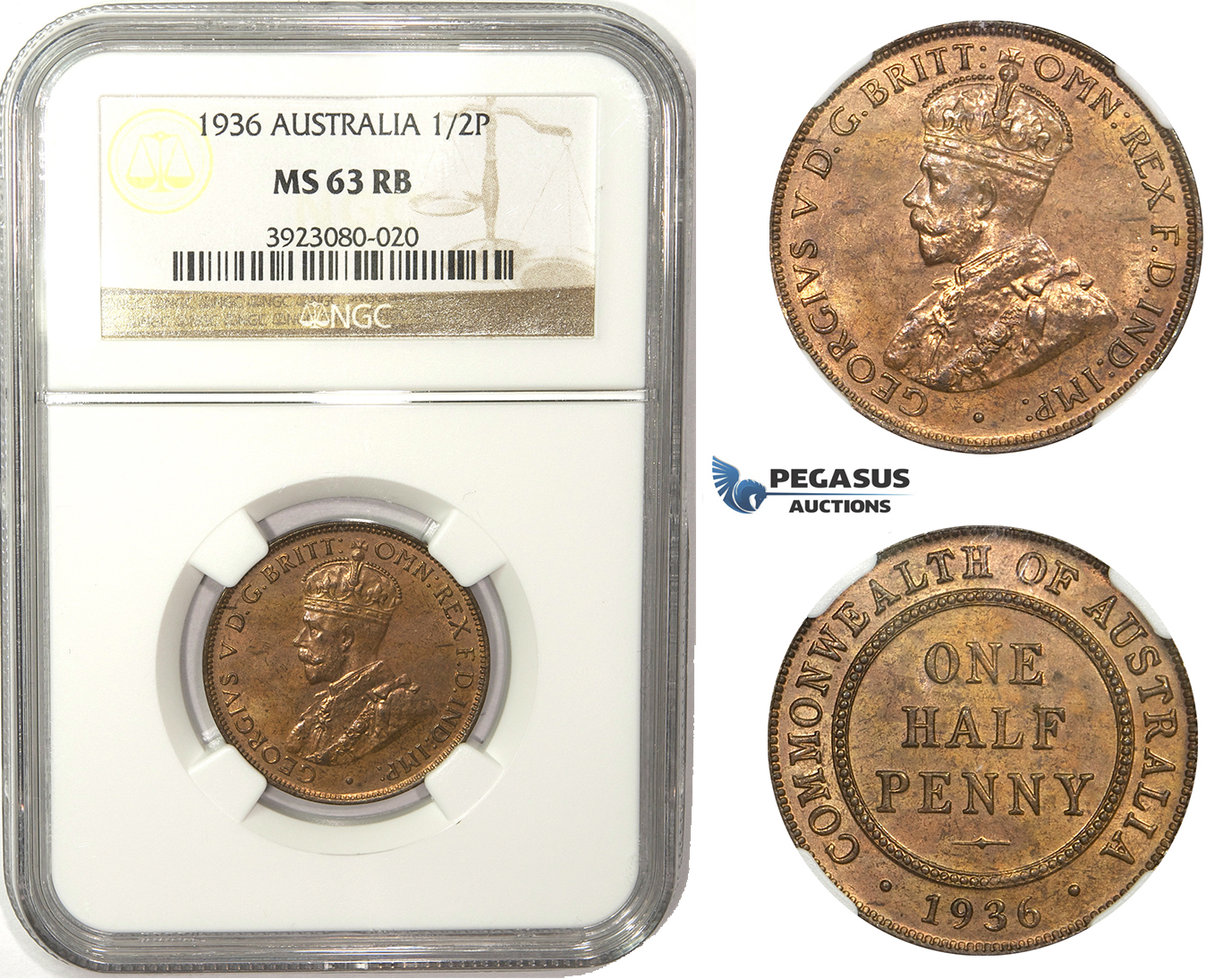 ZM16, Australia, George V, Half Penny 1936, NGC MS63RB