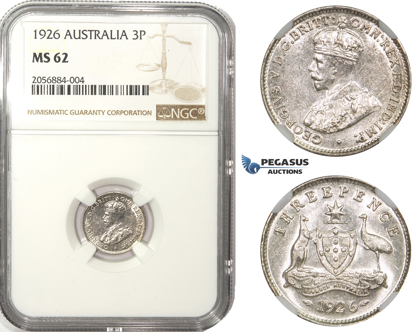 ZM17, Australia, George V, Sixpence (6P) 1926, Silver, NGC MS62