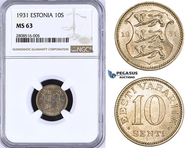 ZM200, Estonia, 10 Senti 1931, NGC MS63