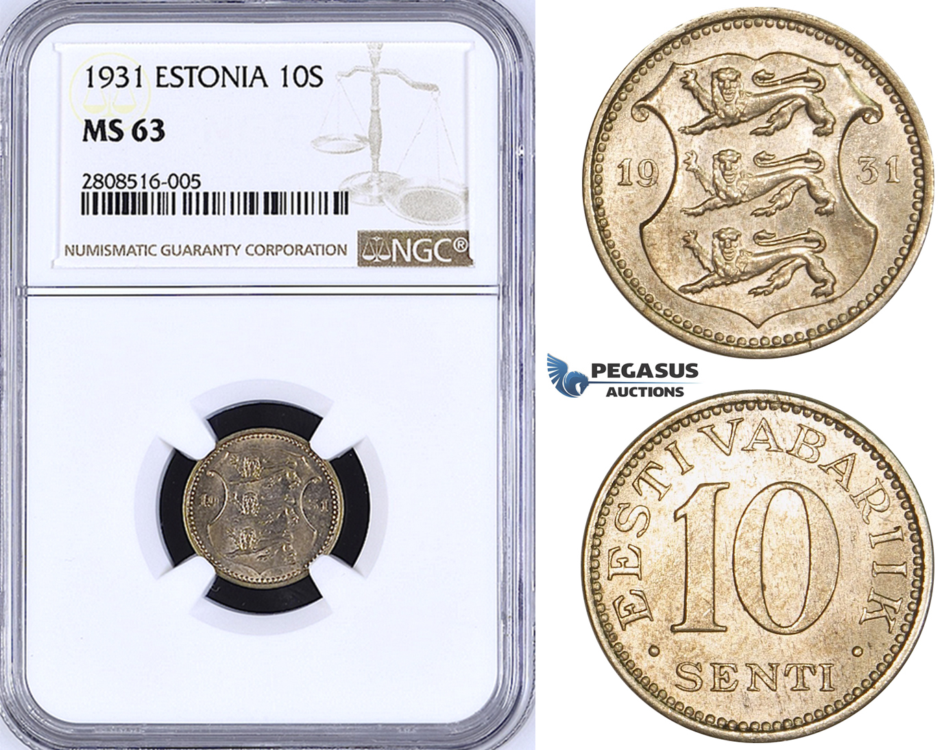 ZM200, Estonia, 10 Senti 1931, NGC MS63