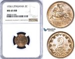ZM202, Lithuania, 2 Centai 1936, NGC MS65RB Pop 1/9, Rare in this Quality!