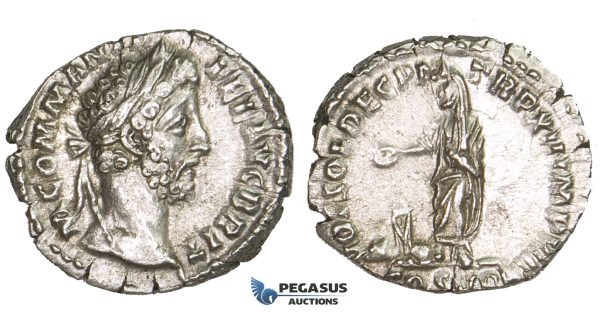 ZM304, Roman Empire, Commodus (177-192 AD) AR Denarius (2.69g) Rome, 191 AD, Commodus Standing, EF