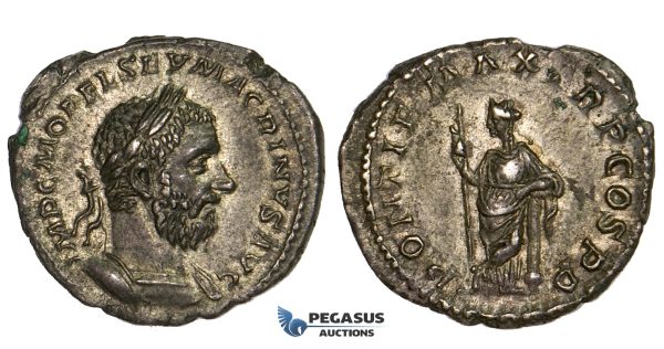 ZM305, Roman Empire, Macrinus (217-218) AR Denarius (3.39g) Rome, 217/8 AD, Securitas, aEF