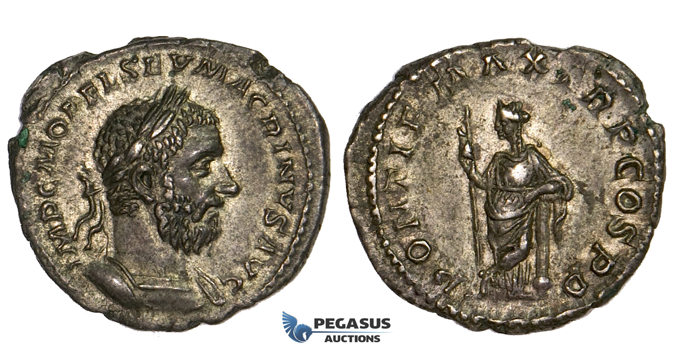 ZM305, Roman Empire, Macrinus (217-218) AR Denarius (3.39g) Rome, 217/8 AD, Securitas, aEF