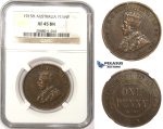 ZM306, Australia, George V, Penny 1915-H, Heaton, NGC XF45BN, Rare!