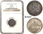 ZM308, Australia, George V, Sixpence (6P) 1919 (M) Melbourne, Silver, NGC AU58