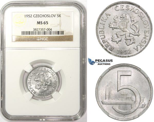 ZM32, Czechoslovakia, 5 Korun 1952, NGC MS65