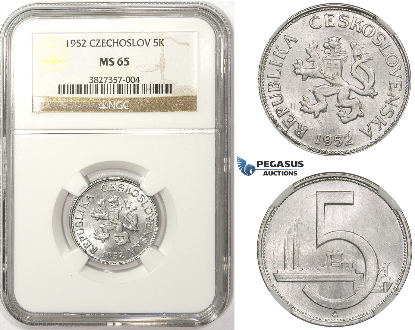 ZM32, Czechoslovakia, 5 Korun 1952, NGC MS65
