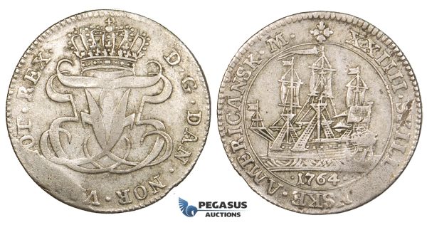 ZM324, Danish West Indies, Frederik V, 24 Skilling 1764, Silver (5.48g) VF