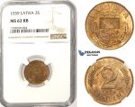 ZM348, Latvia, 2 Santimi 1939, NGC MS62RB