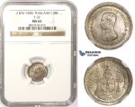 ZM375, Thailand, Rama V, 1/8 Baht ND (1876-1900) Silver, NGC MS64