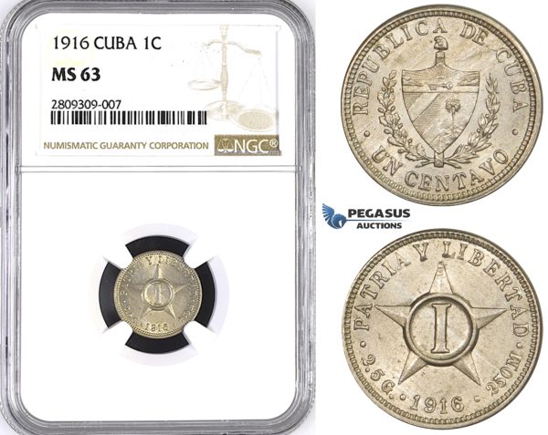 ZM383, Cuba, 1 Centavo 1916, NGC MS63