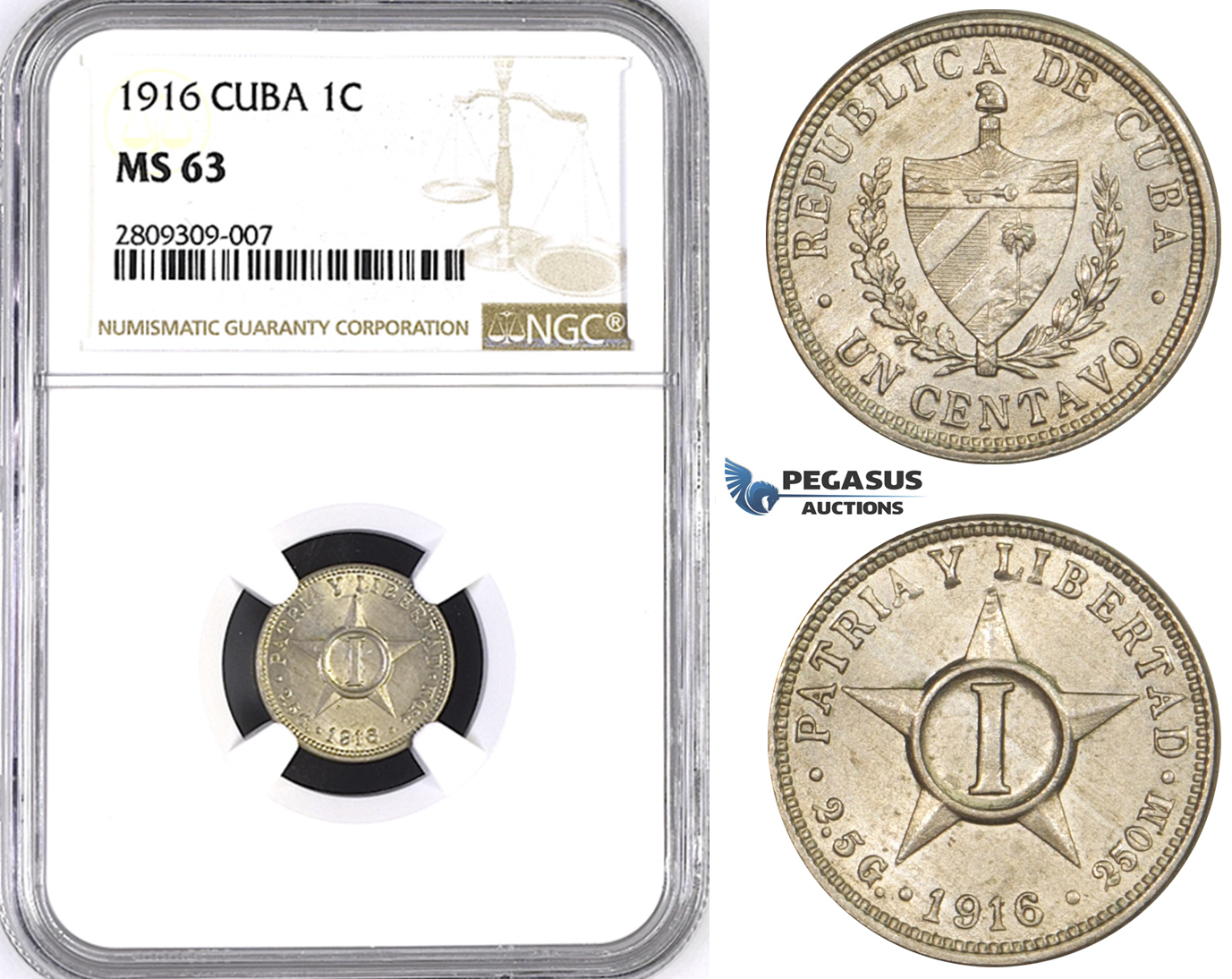 ZM383, Cuba, 1 Centavo 1916, NGC MS63
