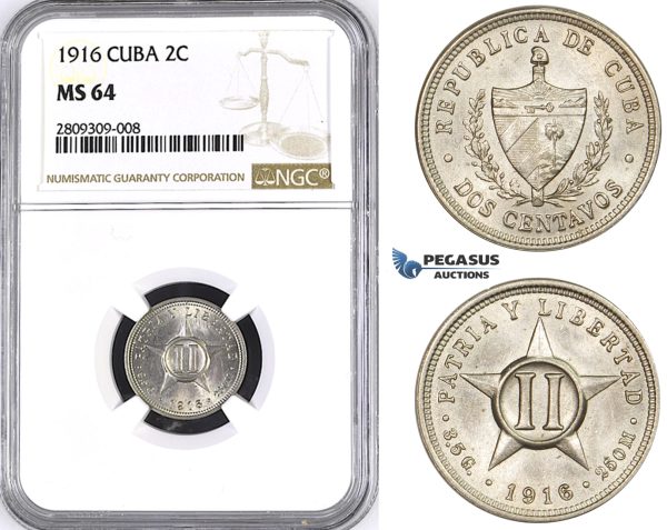 ZM384, Cuba, 2 Centavos 1916, NGC MS64