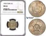 ZM385, Cuba, 5 Centavos 1920, NGC MS63