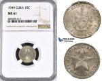 ZM389, Cuba, 10 Centavos 1949, Philadelphia, Silver, NGC MS61