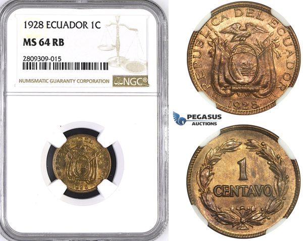 ZM391, Ecuador, 1 Centavo 1928, NGC MS64RB