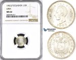 ZM393, Ecuador, 1/2 Decimo de Sucre 1902 JF, Lima, Silver, NGC MS62