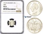 ZM395, Ecuador, 1/2 Decimo de Sucre 1912 FG, Lima, Silver, NGC MS64