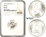 ZM396, Ecuador, 1/2 Decimo de Sucre 1915, Birmingham, Silver, NGC MS64