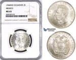 ZM398, Ecuador, 2 Sucres 1944, Mexico City, Silver, NGC MS65