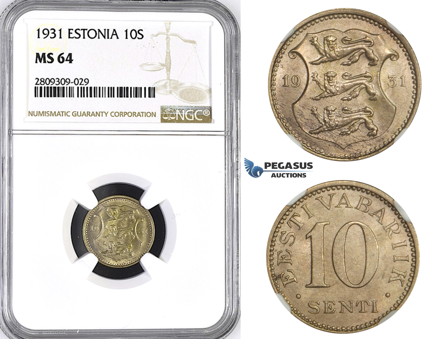 ZM405, Estonia, 10 Senti 1931, NGC MS64