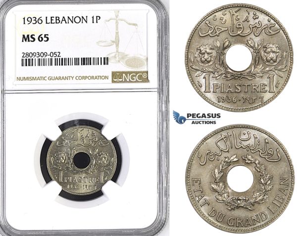 ZM423, Lebanon, 1 Piastre 1936, NGC MS65